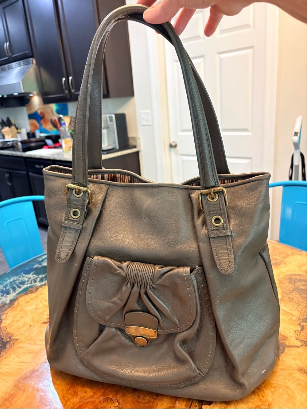 Kate Landry Classic Women's Tote Bag in Taupe with Gold-Tone Hardware
